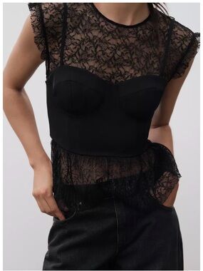 NWOT Zara Black Lace Bustier Top Size M